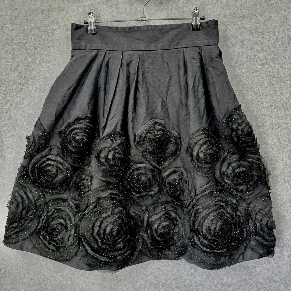 Vintage Weill Paris Luxury Cocktail Black‎ Skirt Pleated Rosettes Size US 10